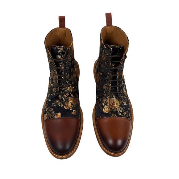 Taft The Jack Floral Boots Cognac Leather Black Eden Jacquard Bold Elevated
